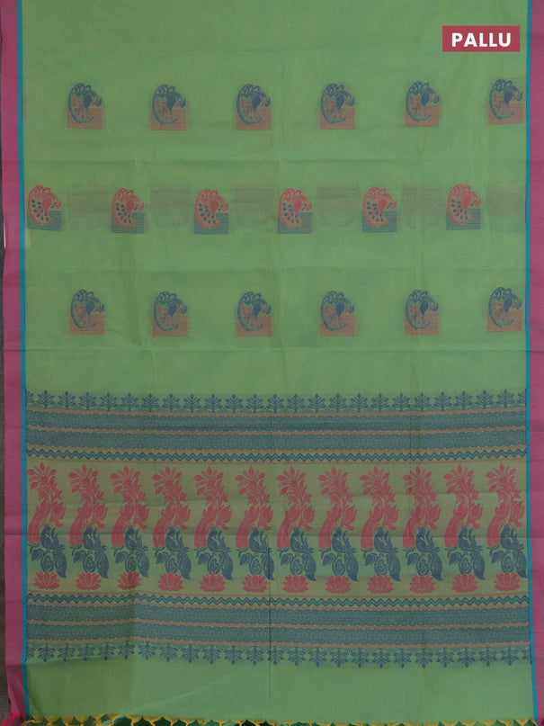 Nithyam cotton saree dual shade teal green and pink with thread woven buttas and simple border