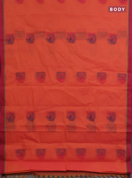 Nithyam cotton saree pinkish orange and maroon with thread woven buttas and simple border