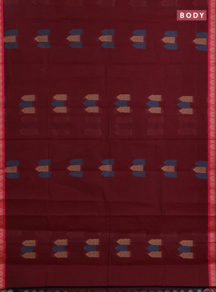 Nithyam cotton saree deep maroon and pink with allover thread woven buttas and paisley thread woven border