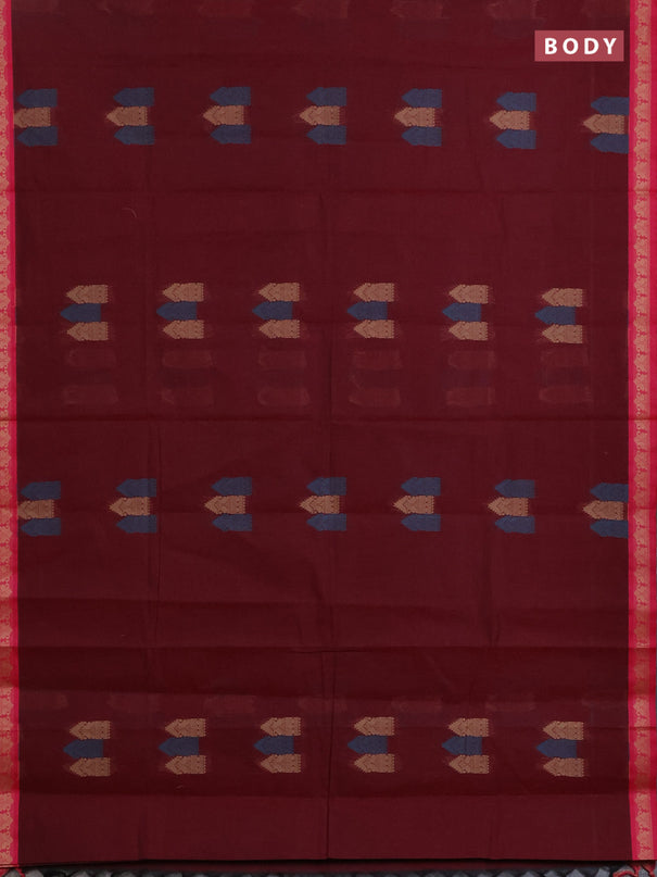 Nithyam cotton saree deep maroon and pink with allover thread woven buttas and paisley thread woven border
