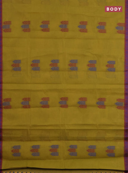 Nithyam cotton saree mustard green and maroon with allover thread woven buttas and paisley thread woven border