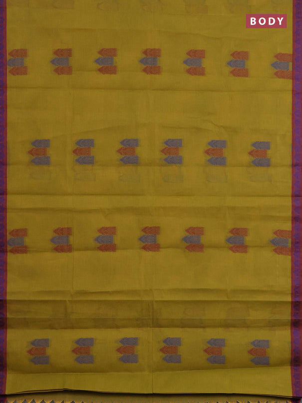 Nithyam cotton saree mustard green and maroon with allover thread woven buttas and paisley thread woven border