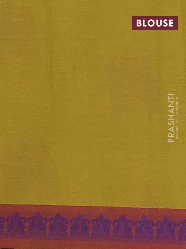Nithyam cotton saree mustard green and maroon with allover thread woven buttas and paisley thread woven border
