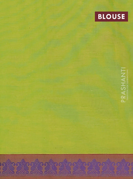 Nithyam cotton saree fluorescent green with allover thread woven buttas and paisley thread woven border