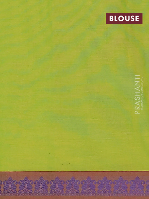 Nithyam cotton saree fluorescent green with allover thread woven buttas and paisley thread woven border