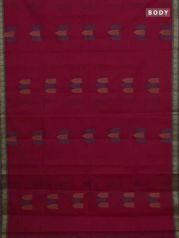 Nithyam cotton saree pink and green with allover thread woven buttas and paisley thread woven border