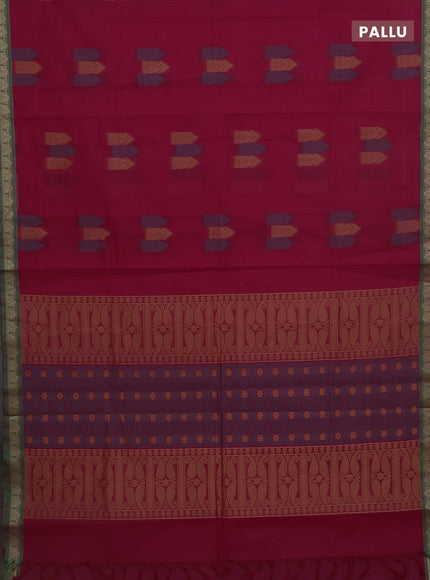 Nithyam cotton saree pink and green with allover thread woven buttas and paisley thread woven border