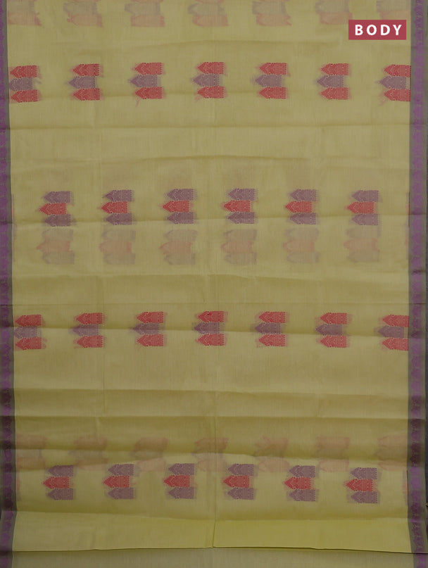 Nithyam cotton saree pista green and grey with allover thread woven buttas and paisley thread woven border