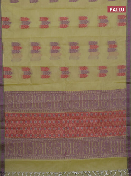 Nithyam cotton saree pista green and grey with allover thread woven buttas and paisley thread woven border