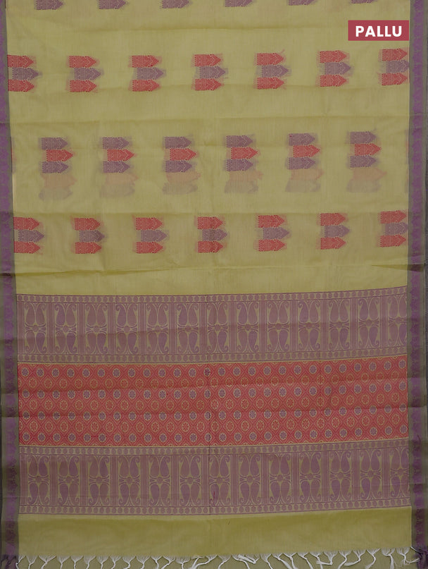 Nithyam cotton saree pista green and grey with allover thread woven buttas and paisley thread woven border