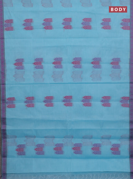 Nithyam cotton saree teal blue and grey with allover thread woven buttas and paisley thread woven border