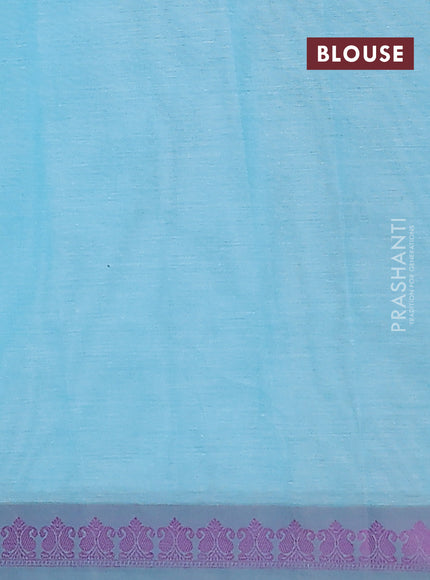 Nithyam cotton saree teal blue and grey with allover thread woven buttas and paisley thread woven border