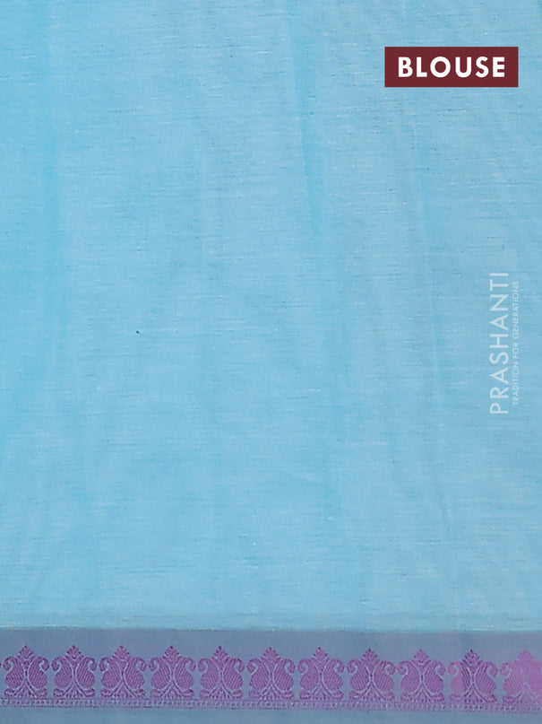 Nithyam cotton saree teal blue and grey with allover thread woven buttas and paisley thread woven border