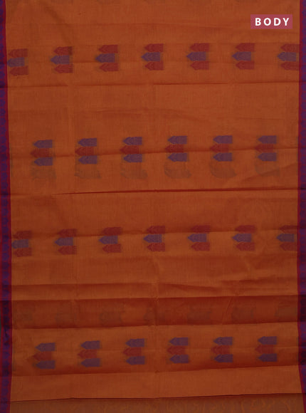 Nithyam cotton saree dark mustard and maroon with allover thread woven buttas and paisley thread woven border