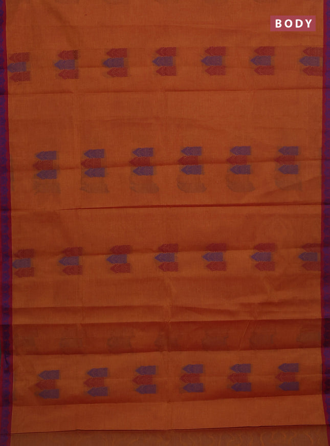 Nithyam cotton saree dark mustard and maroon with allover thread woven buttas and paisley thread woven border
