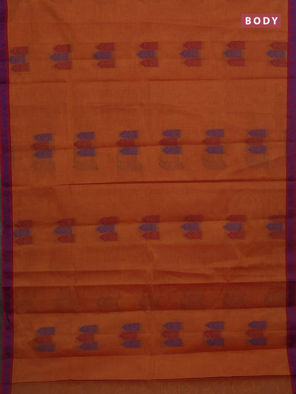 Nithyam cotton saree dark mustard and maroon with allover thread woven buttas and paisley thread woven border