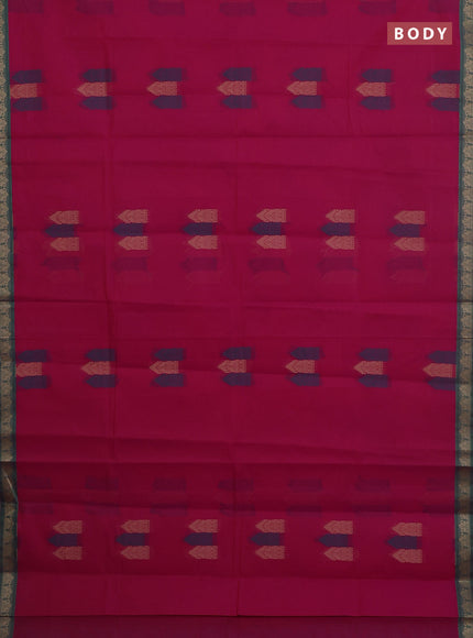 Nithyam cotton saree magenta pink and green with allover thread woven buttas and paisley thread woven border