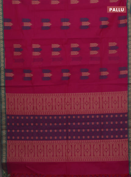 Nithyam cotton saree magenta pink and green with allover thread woven buttas and paisley thread woven border