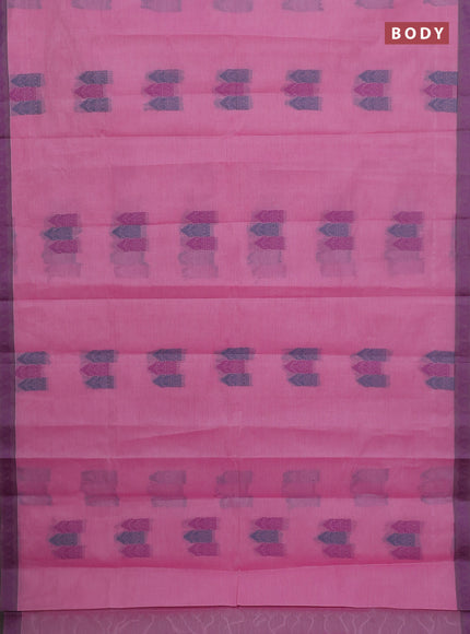 Nithyam cotton saree light pink and grey with allover thread woven buttas and paisley thread woven border