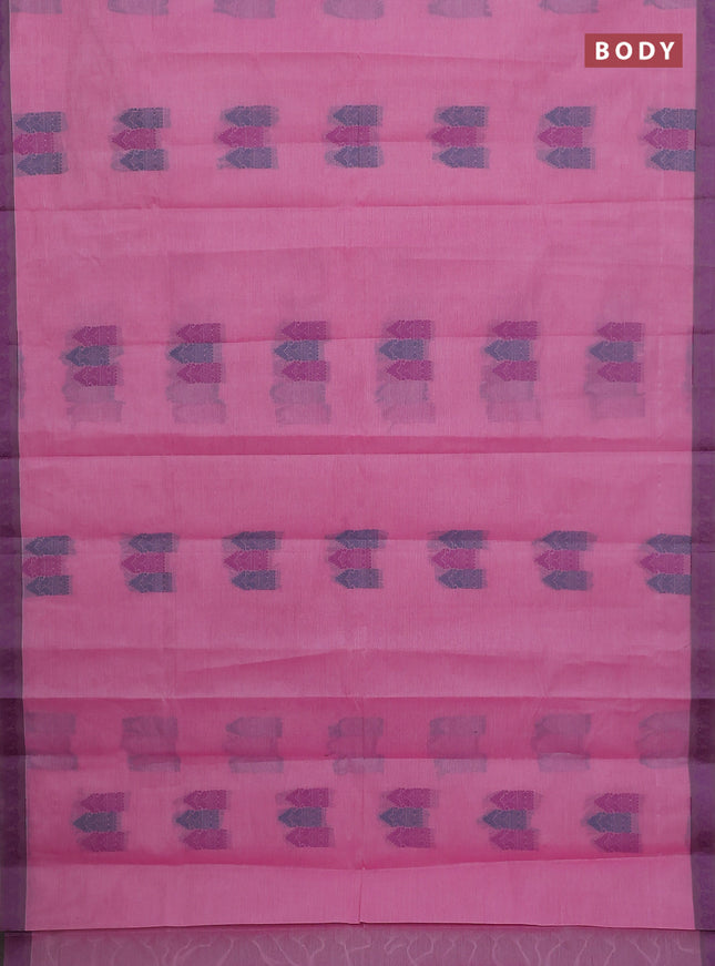 Nithyam cotton saree light pink and grey with allover thread woven buttas and paisley thread woven border