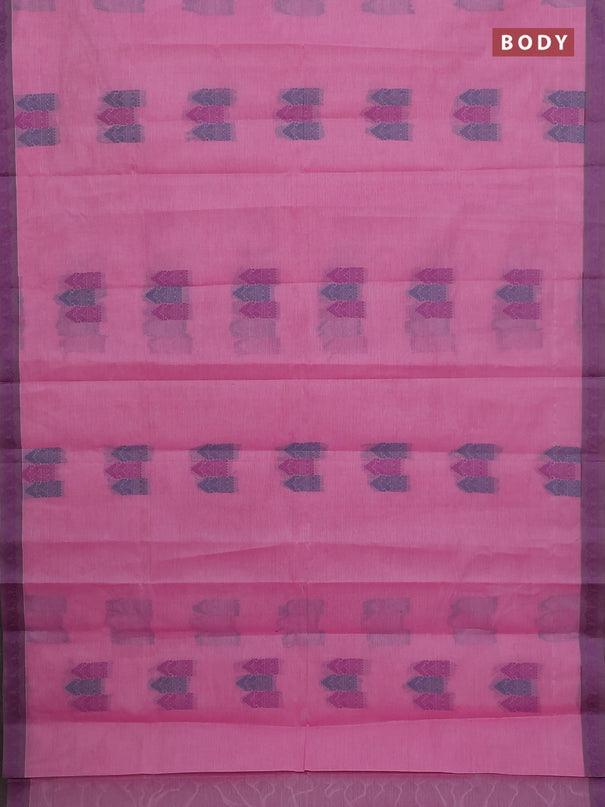 Nithyam cotton saree light pink and grey with allover thread woven buttas and paisley thread woven border