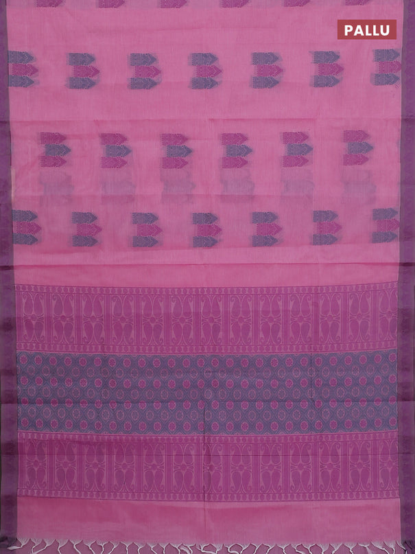 Nithyam cotton saree light pink and grey with allover thread woven buttas and paisley thread woven border