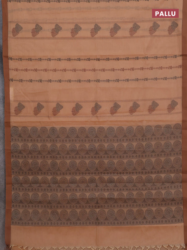 Nithyam cotton saree peach and brown with allover thread weaves & buttas and simple border