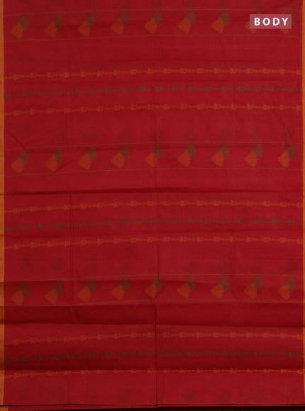 Nithyam cotton saree maroon and yellow with allover thread weaves & buttas and simple border