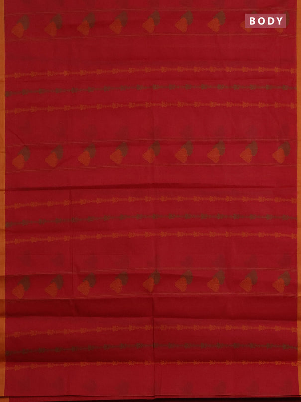 Nithyam cotton saree maroon and yellow with allover thread weaves & buttas and simple border