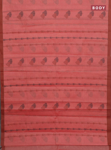 Nithyam cotton saree red shade and brown with allover thread weaves & buttas and simple border