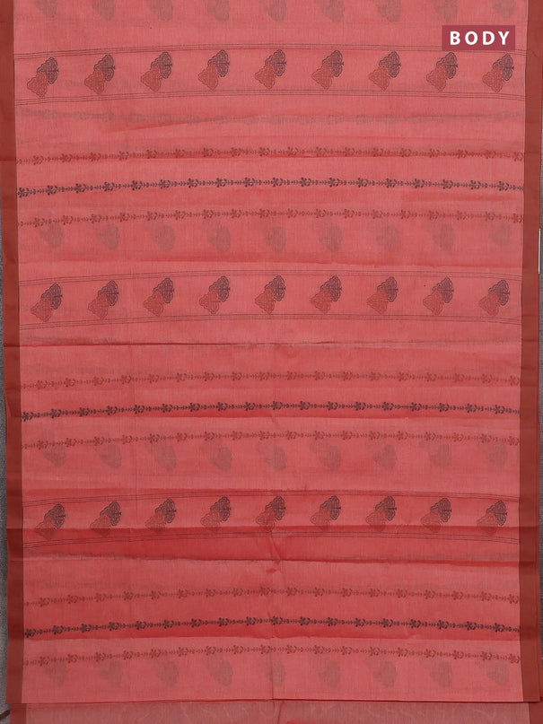 Nithyam cotton saree red shade and brown with allover thread weaves & buttas and simple border