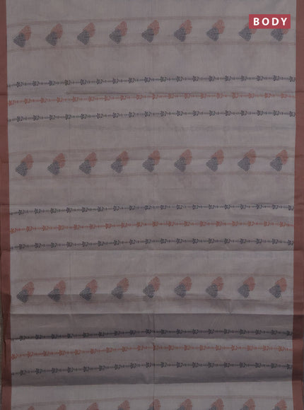 Nithyam cotton saree grey and brown with allover thread weaves & buttas and simple border