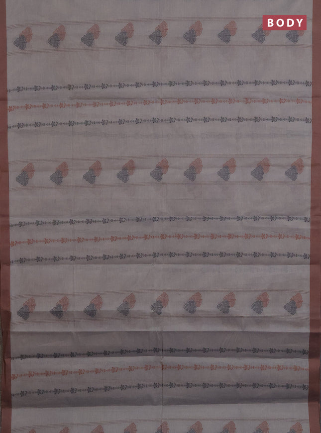 Nithyam cotton saree grey and brown with allover thread weaves & buttas and simple border