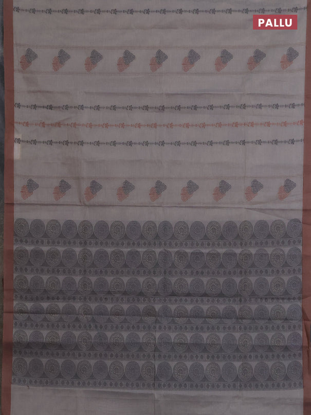Nithyam cotton saree grey and brown with allover thread weaves & buttas and simple border
