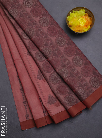 Nithyam cotton saree dual shade of maroon and brown with allover thread weaves & buttas and simple border