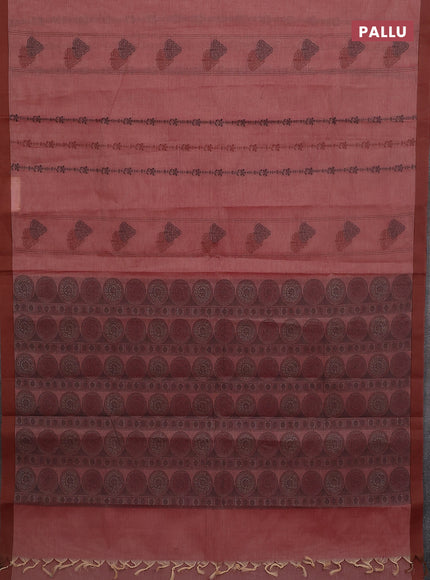 Nithyam cotton saree dual shade of maroon and brown with allover thread weaves & buttas and simple border