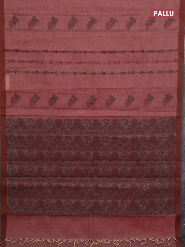Nithyam cotton saree dual shade of maroon and brown with allover thread weaves & buttas and simple border