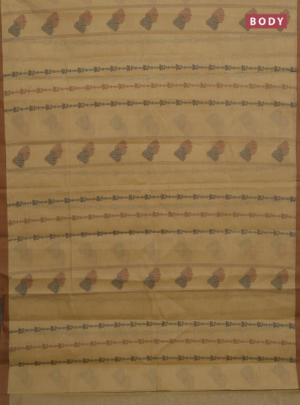 Nithyam cotton saree elaichi green and brown with allover thread weaves & buttas and simple border