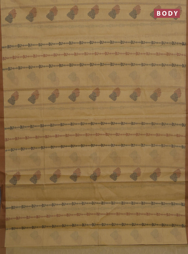 Nithyam cotton saree elaichi green and brown with allover thread weaves & buttas and simple border