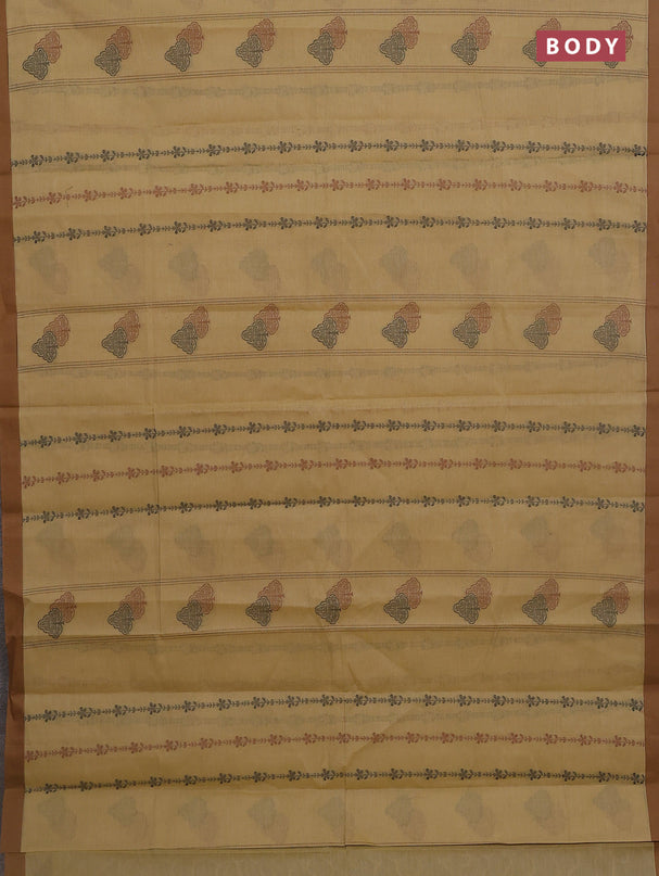 Nithyam cotton saree elaichi green and brown with allover thread weaves & buttas and simple border