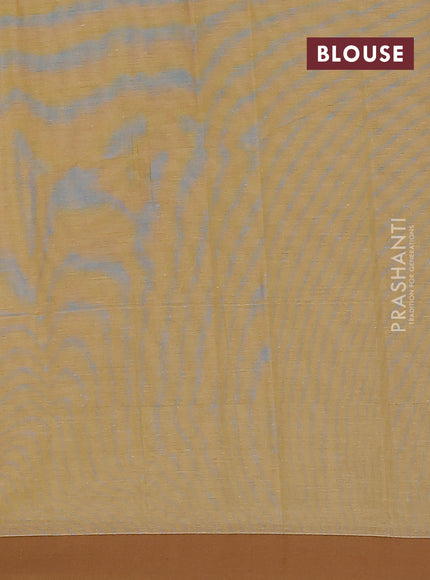 Nithyam cotton saree elaichi green and brown with allover thread weaves & buttas and simple border