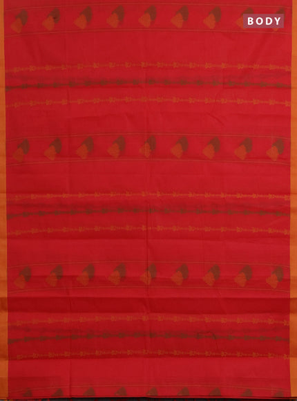 Nithyam cotton saree red and yellow with allover thread weaves & buttas and simple border
