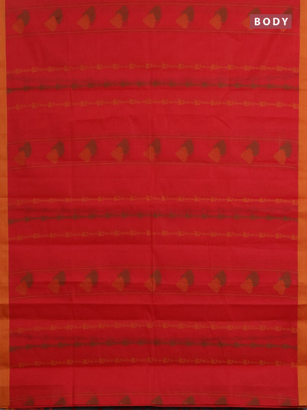 Nithyam cotton saree red and yellow with allover thread weaves & buttas and simple border