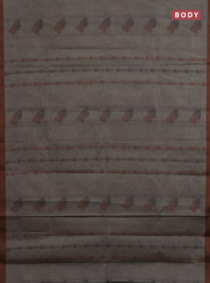 Nithyam cotton saree grey shade and brown with allover thread weaves & buttas and simple border