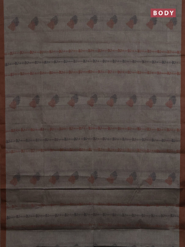 Nithyam cotton saree grey shade and brown with allover thread weaves & buttas and simple border