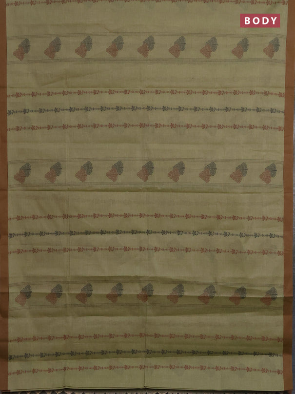 Nithyam cotton saree pastel green and brown with allover thread weaves & buttas and simple border