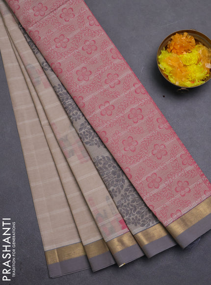 Nithyam cotton saree sandal with allover thread weaves & buttas and zari woven simple border