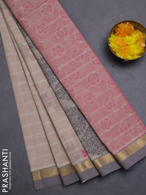Nithyam cotton saree sandal with allover thread weaves & buttas and zari woven simple border