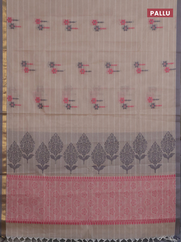 Nithyam cotton saree sandal with allover thread weaves & buttas and zari woven simple border