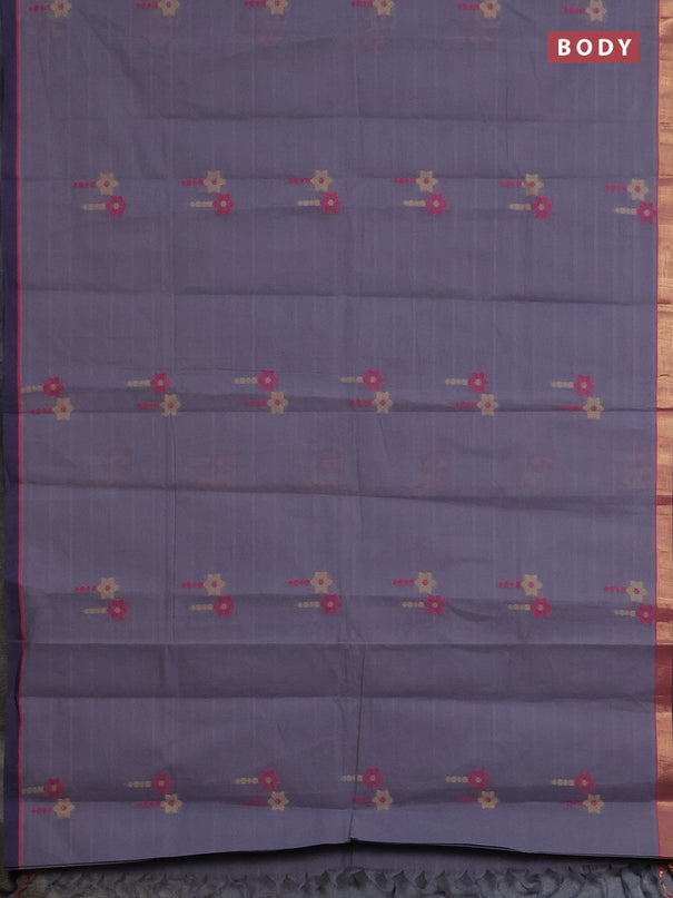 Nithyam cotton saree grey with allover thread weaves & buttas and zari woven simple border